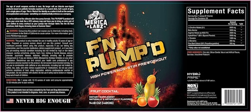 'Merica Labz F'N Pump'D Stimulant Free, Nitric Oxid,Fully Dosed, Pump PreWorkout Powder (20 Servierungen) (Fruit Cocktail)