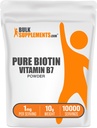 BulkSupplements.com Pure Biotin Powder - als Vitamin B7, Biotin Vitamine für Haar, Haut und Nägel - Glutenfrei, 1mg pro Servierung, 10g (0,35 oz) (Pack von 1)
