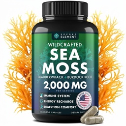 Sea Moss Capsules - Irish Sea Moss Advanced with Burdock Root, Bladderwrack & Muira Puama für Immunität, Gut, & Energie - Superfood Sea Moss Supplements w/Raw Sea Mos Powder - 120 Irish Seamoss Pills